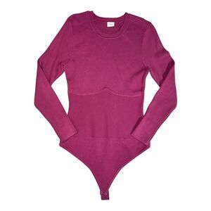 Abercrombie Fitch Long Sleeve Ribbed Knit Bodysuit Magenta XL